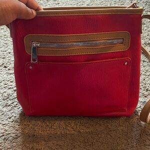 Red and tan purse